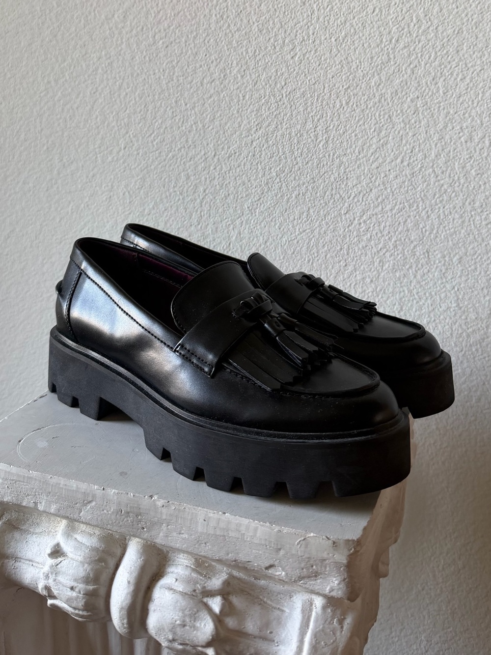 Franco sarto Black Tassel Platform Loafers